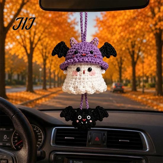 Hand Knitted Cartoon Animal Pendant Handmade Crochet Ghost Keychain, Cute Plush Charm for Bags Childlike Decorative Keys, Spooky Festive Ornament with