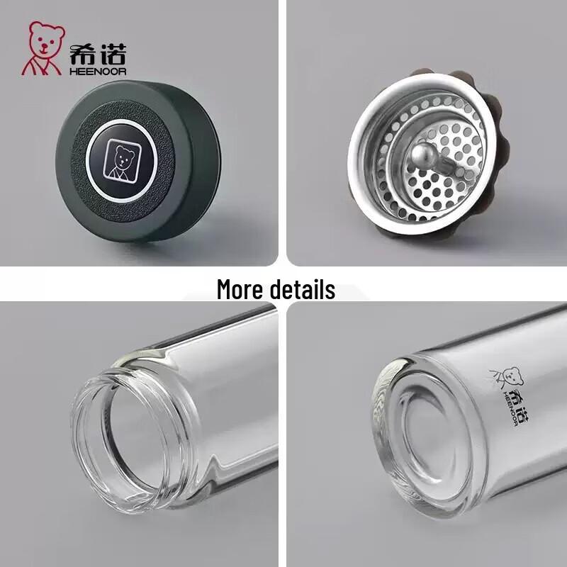 Heenoor Single-Wall Portable Borosilicate Glass Tea Cup with Filter
