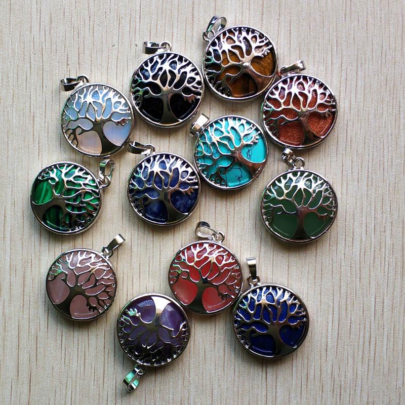 Wholesale 12pcs/lot fashion natural stone alloy tree of life mix Pendants for necklaces jewelry accessories making fast shipping