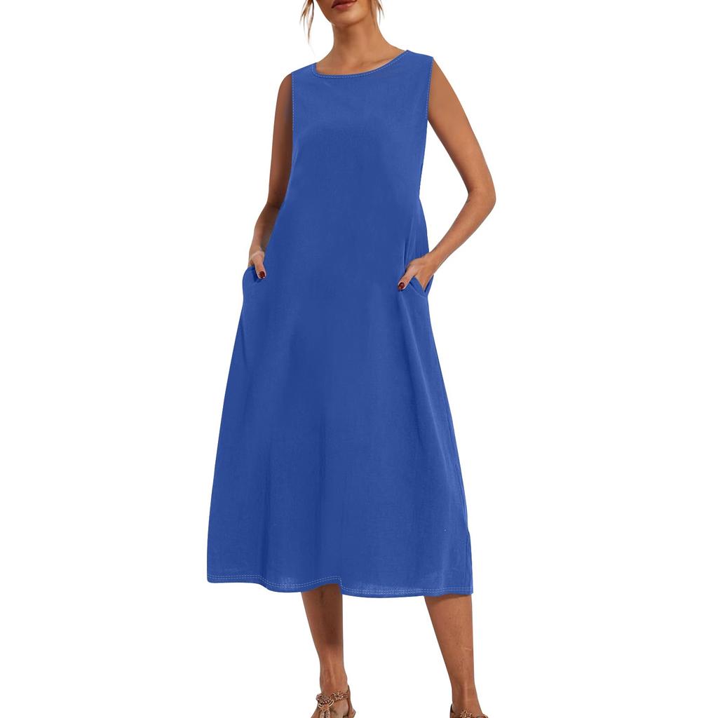 Женское модное летнее однотонное свободное платье без рукавов свободного кроя средней длины