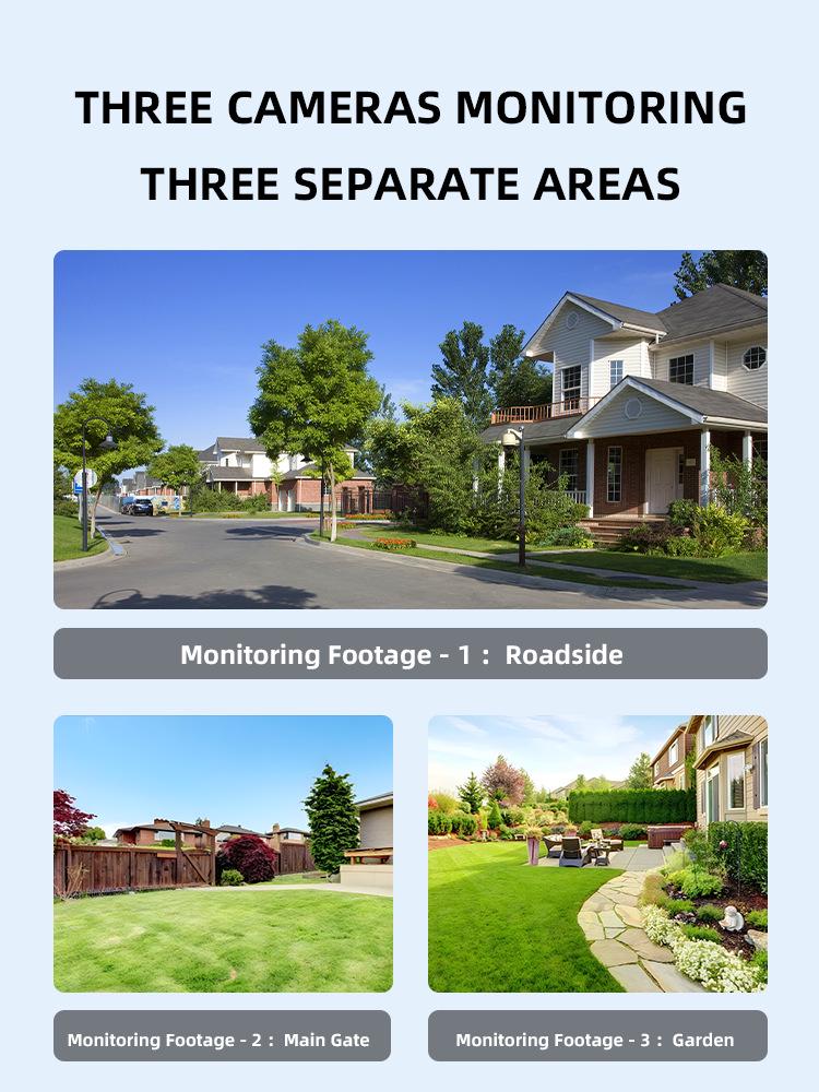 4G Камера видеонаблюдения на солнечной батарее с тремя объективами и видом с трех экранов