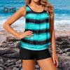 Женский комплект из 2 предметов танкини с U-образным вырезом без рукавов и полосатым принтом, топы с завязками по бокам, шорты для плавания, раздельный купальник