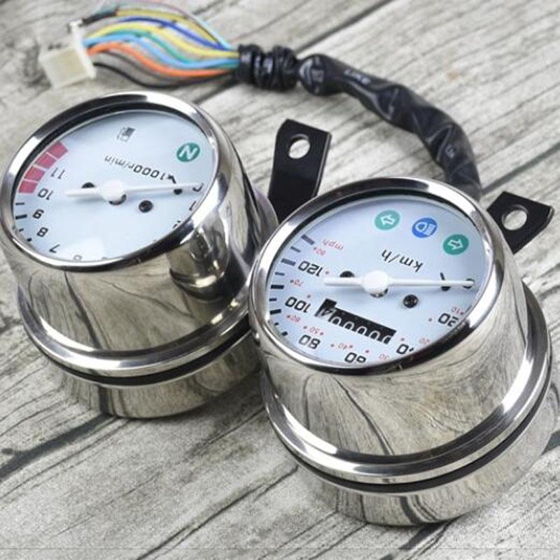 Ranger GN125 Retro Motorcycle Modified Stainless Steel Meter Double Meter Odometer Tachometer Stop Meter