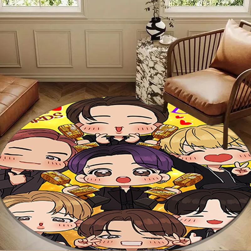 K-pop cartoon Friends Round Rug for Livingroom,Bedroom, Palyroom, Chair Rug, Area rug, Circle Carpet, Large Size Fan Christmas gift
