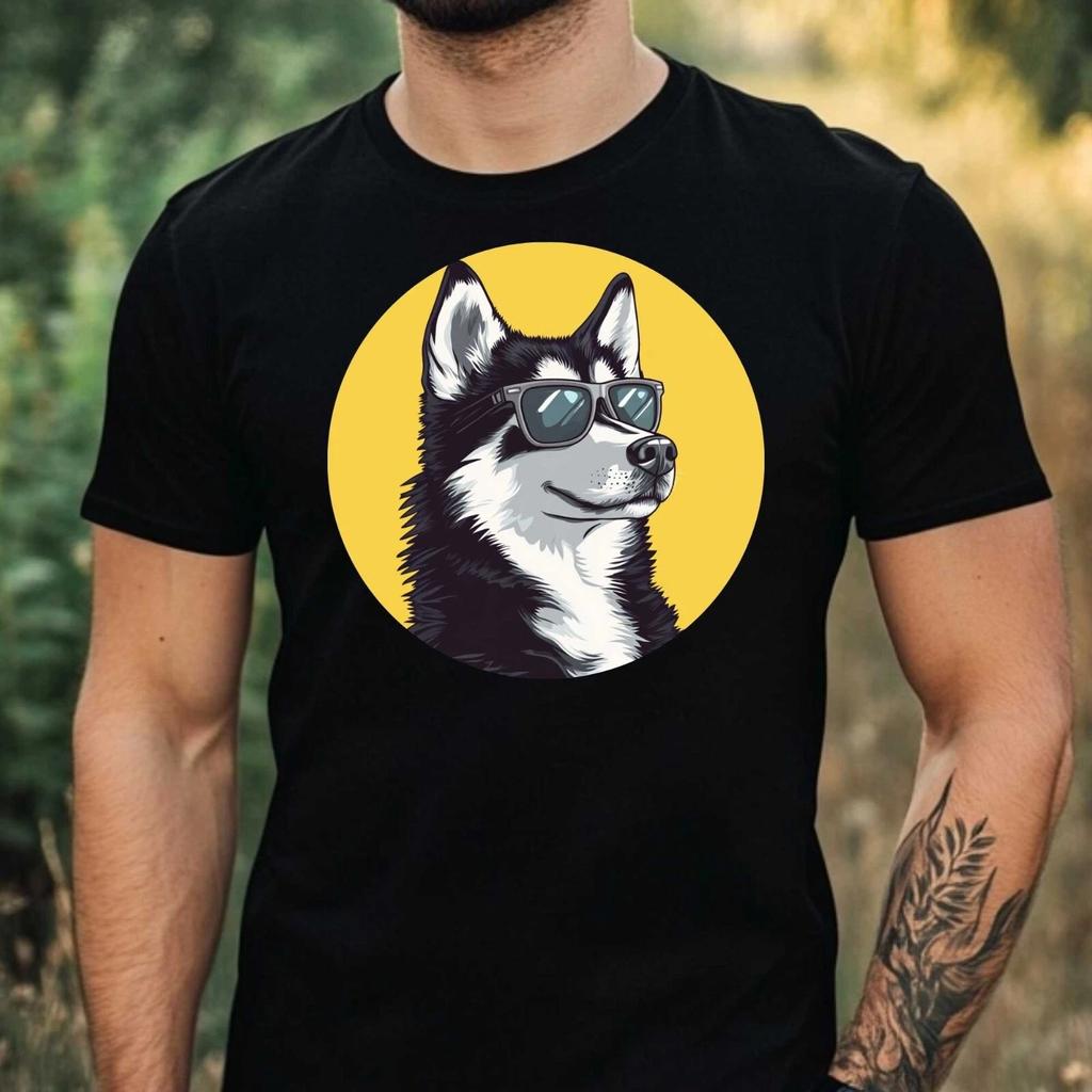 T-Shirt Herren Husky mit Sonnenbrille Motiv Baumwolle Größe XS bis 5XL
