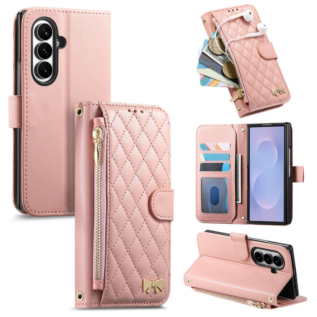 Zipper Flip Cards Solt Wallet Diamond Patterned Leather Case for Samsung Z Fold 8 Ultra Shockproof Book Stand Slim Fit Cover