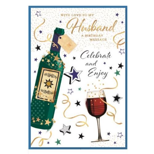Simon Elvin With Love To My Husband Wine Bottle Greetings Card (Pack of 6)