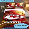 Custom Name Kansas City Chiefs Logo Bedding Set 3pcs, Bedding Set Including 1pc Duvet Cover And 2pcs Pillowcases for Bedroom, Dormitory Gift