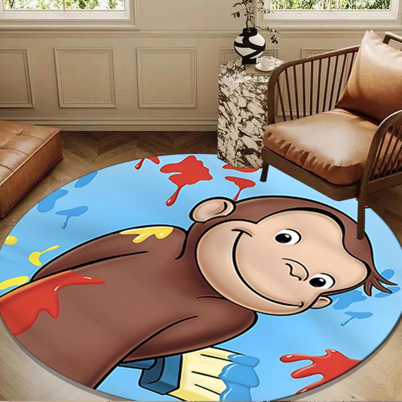 Curious George And Elephant Adventure Round mat Home Decor, Chair rug For livingroom,Bedroom, doormat home decor Birthday Gift Christmas Gifts