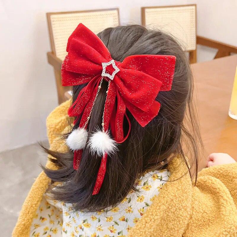 Red Velvet Bows Hair Ribbons Scrunchies for Women Girls Long Elastic Hair Ties Headwears Female Kids Styling Tools