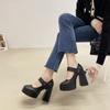 Fashion Chunky Mary Janes Women Pumps Ankle Strap Square Toe Footwear Ladies Spring Black Fashions Platform Platform High Heels Ladies