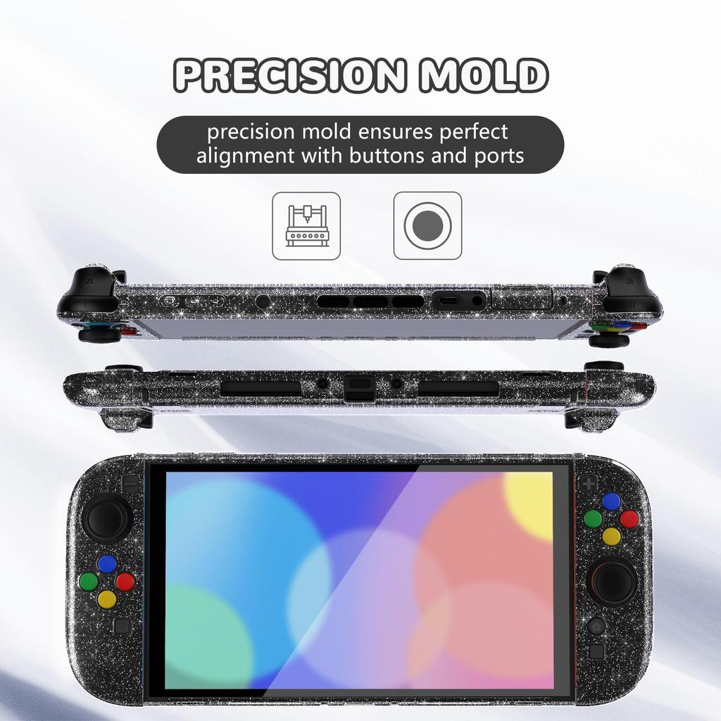 PlayVital Clear Series Clear Hard Shell Case for Switch 2 Dock Protective Cover with Folding Stand and Thumb Grips Glitter (2025), Compatible,