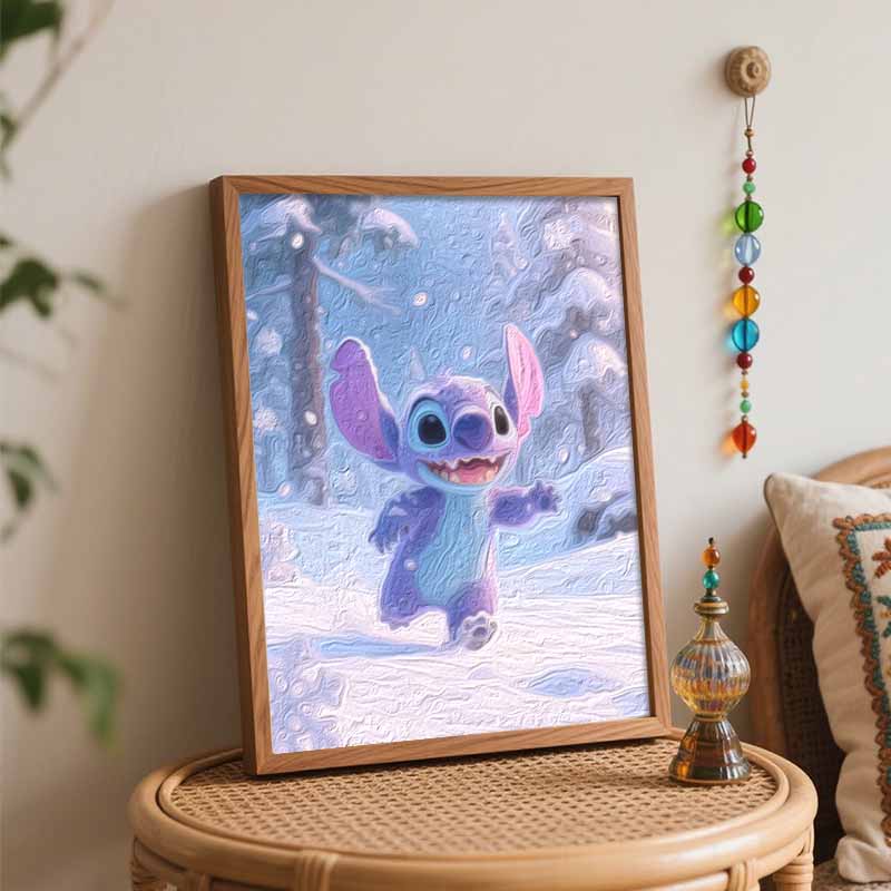 Disney Stitch winter scene oil painting hand painting coloring painting handmade diy home decoration gift