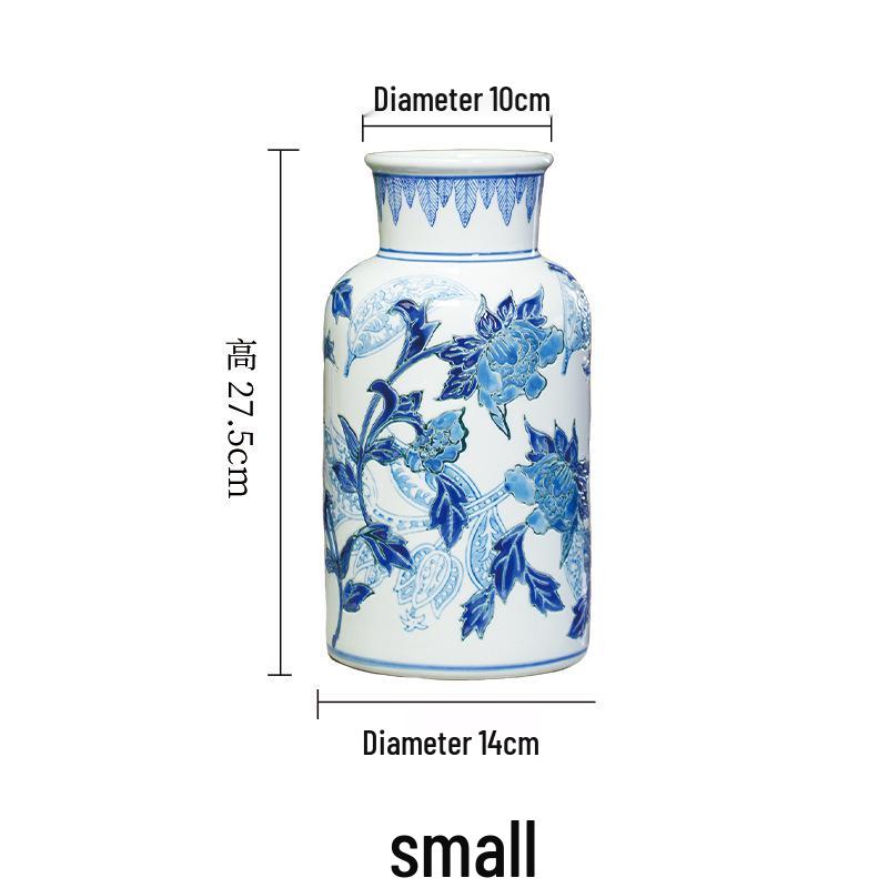 Blue & White Hand-Painted Porcelain Vase: Elegant Ceramic Ornament for Living Room or Entryway.