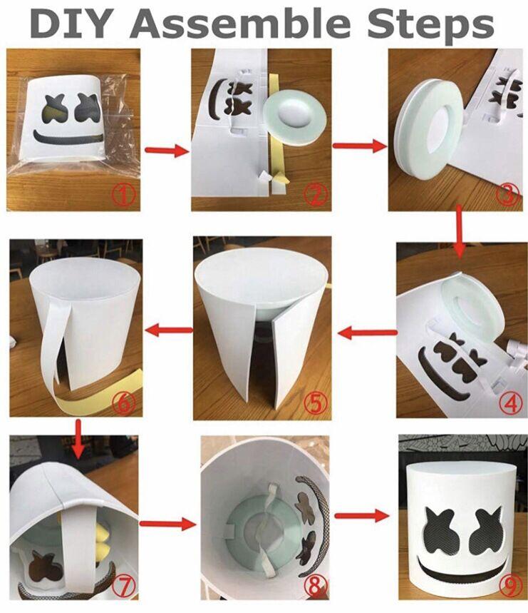 LED DJ Marshmello Mask Halloween Christmas Party Evening Masquerade Light Mask Cosplay Décor DIY Marshmallow Headgear