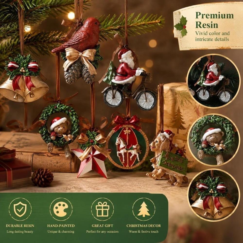 Santa Claus Holiday Party Pendant Vintage Resin Hanging Ornament Detailed Wreath Ornament Window