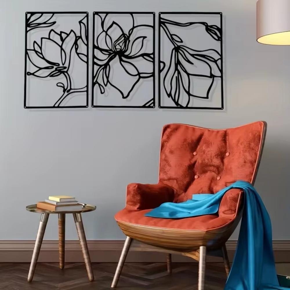 Metal Flowers Wall Decor - Modern Abstract Nature Floral Line Sculpture. Minimalist Hanging Wall Art for Your Home