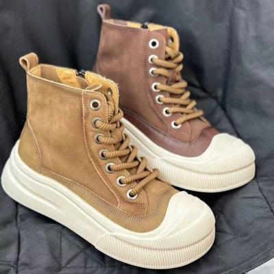 Интернет-знаменитость ботинки Мартина женская обувь 2024 осень новая толстая подошва увеличивающая рост короткие ботинки высокие кеды повседневная обувь ретро британский стиль