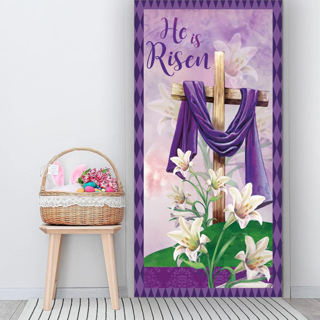 Пасха Он воскрес Накладка на дверь Пасхальные украшения Иисус Иисус Он воскрес Настенный баннер на дверь Знак на крыльце Он воскрес Украшения для дома и улицы