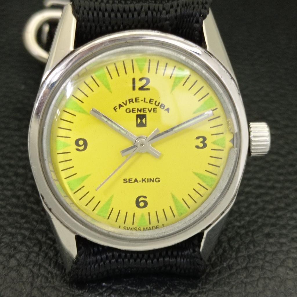 VINTAGE FAVRE LEUBA SEA KING 101 HAND-WINDING SWISS MENS YELLOW WATCH a702001-5 R208-a702001