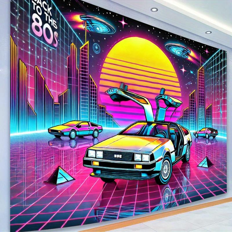 Retro 1980s style polyester fiber 2D flat background flag party photography backdrop fabric