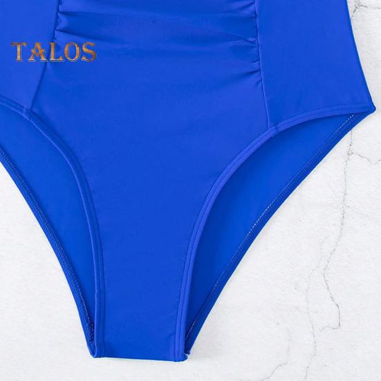 Женский цельный купальник, летний плиссированный однотонный монокини с глубоким v-образным вырезом, быстросохнущий купальник, пляжная одежда