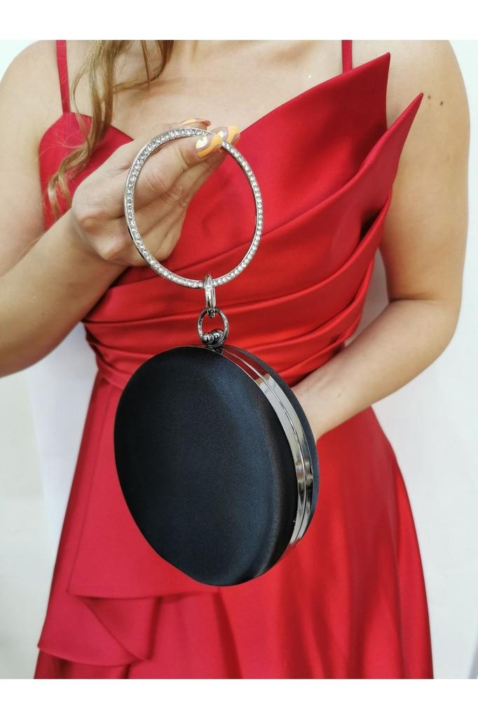 Women's Stylish and Useful Evening Dress Bag Women's Satin Saks Blue Round Evening Dress Clutch Portfolio Bag