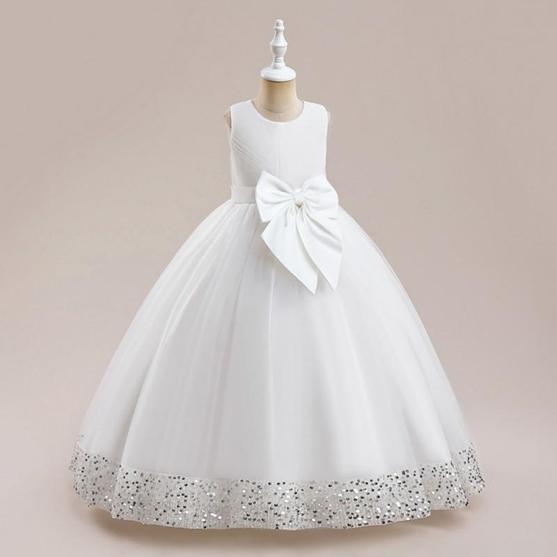 Girls Long Satin Bow Princess Dress Kids Formal Party Gown 8-14 Years Multiple Colors