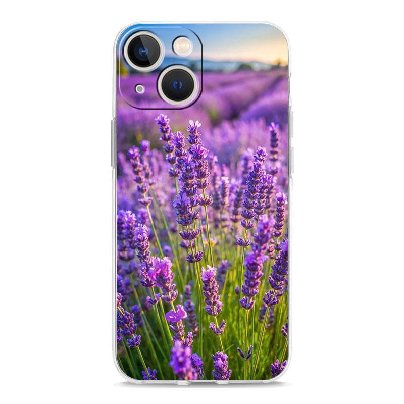 Чехол для телефона для iPhone 16 15 14 13 12 11 Pro Max XS X XR 7 8 Plus мягкий Ударопрочный ТПУ Прозрачный чехол Простой лавандовый Фиолетовые цветы