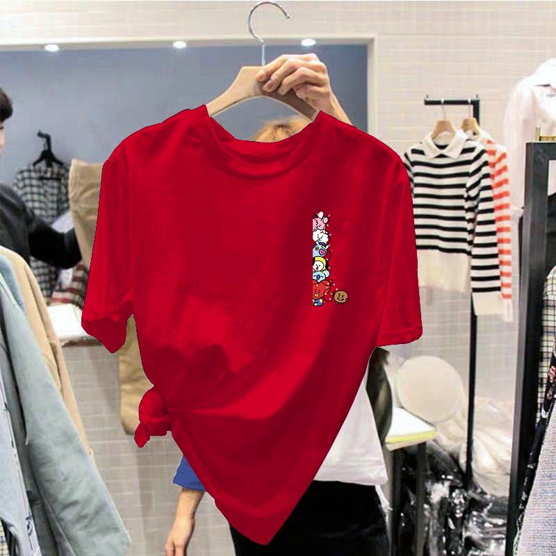 Cotton T Shirt for Women Korean Fashion Loose Teen Oversized Tops on Plus Sale Red Blue Aae