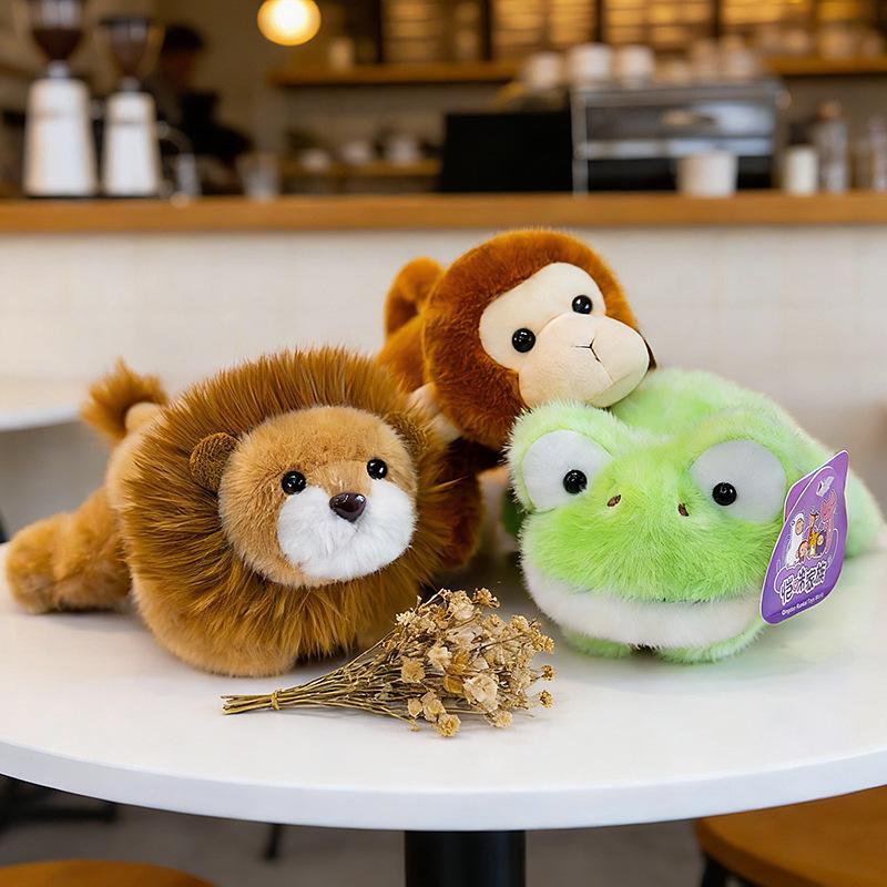 Adorable Three-Pose Animal Figurines: Plush Panda, Raccoon Doll, Desktop Companion