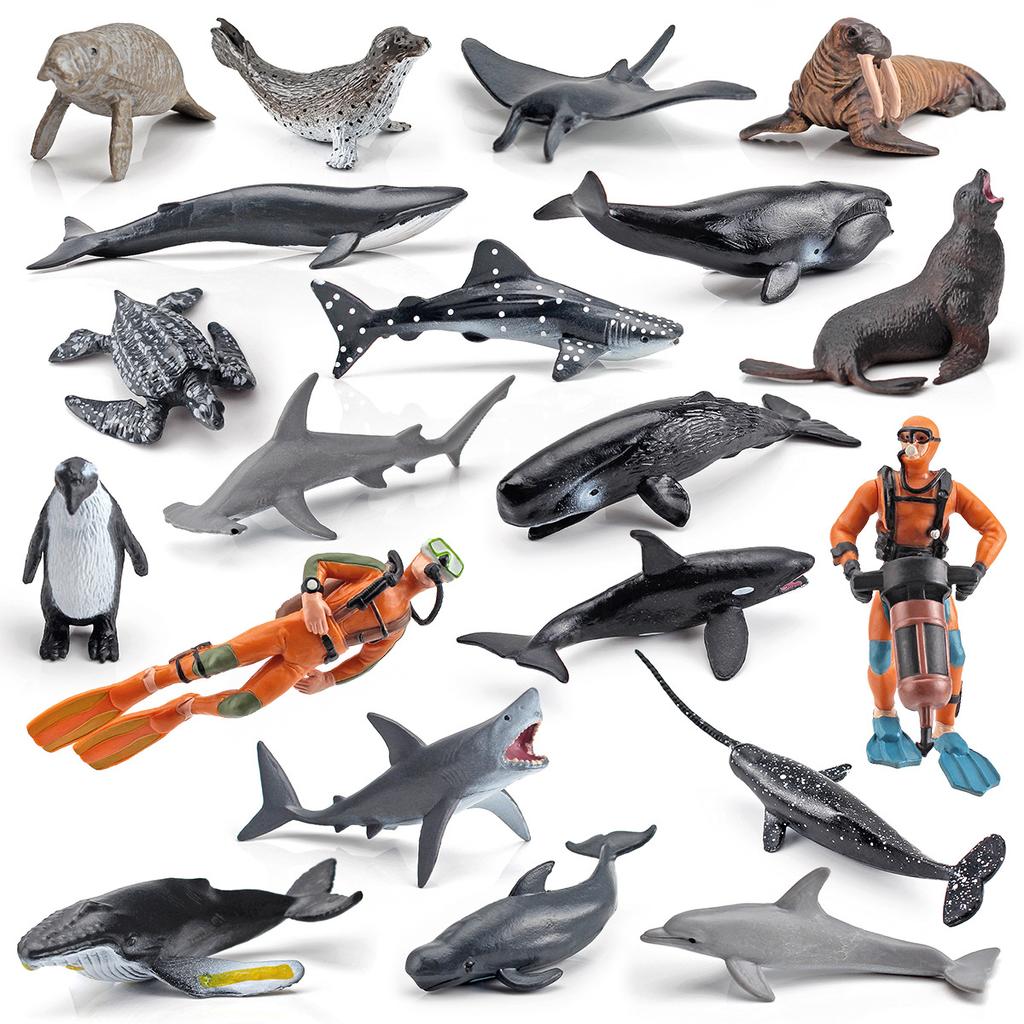 Simulated Killer Whale Devil Fish Sea Lion Penguin Dolphin Marine Animal Diver Model Set Static Ornament Toy