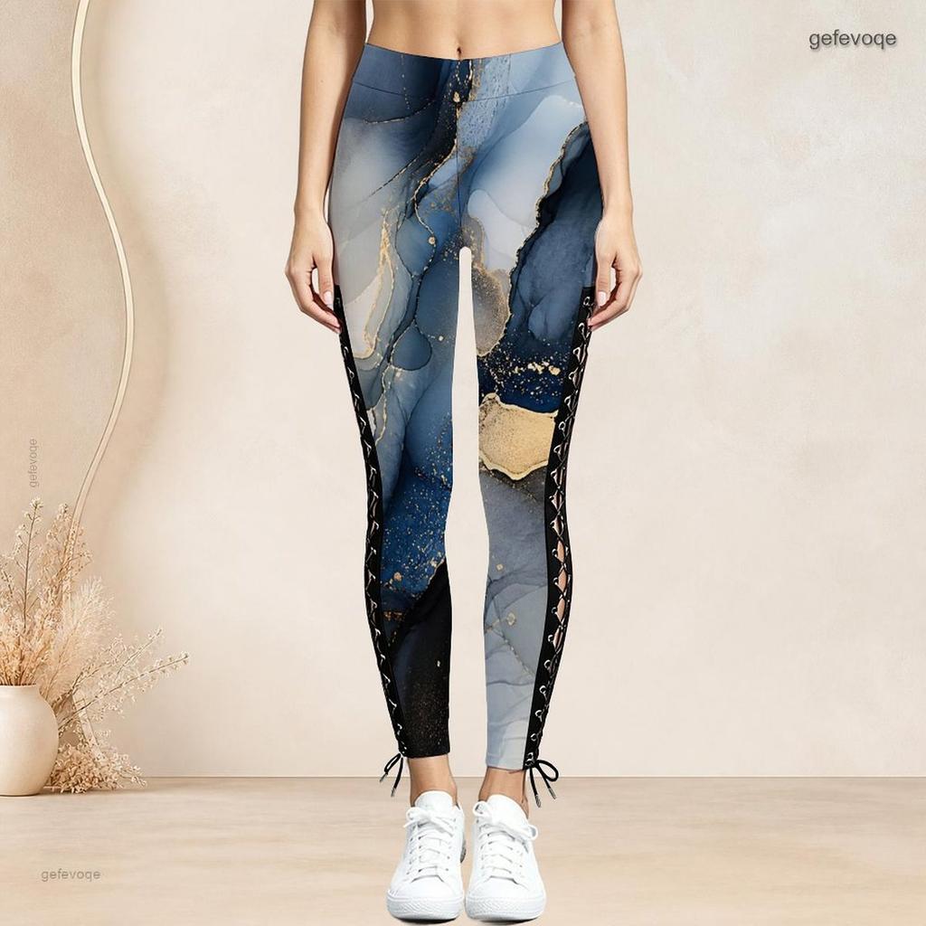 Women Plus Size Dark Purple Halloween Printed High Waist Side Eyelet Lace Up Full Length Leggings