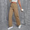 Женские модные однотонные брюки прямого кроя с высокой посадкой и карманами, повседневные брюки