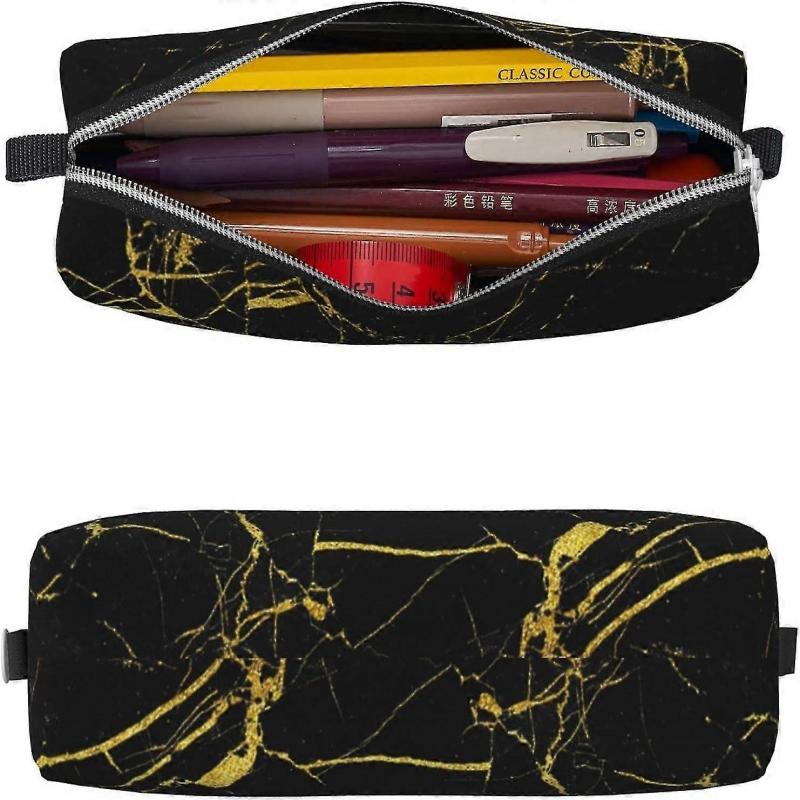 Black Marble Print Leather Pencil Case Pencil Bag Pouch Pen Holder for Girls and Boys Teenage Women