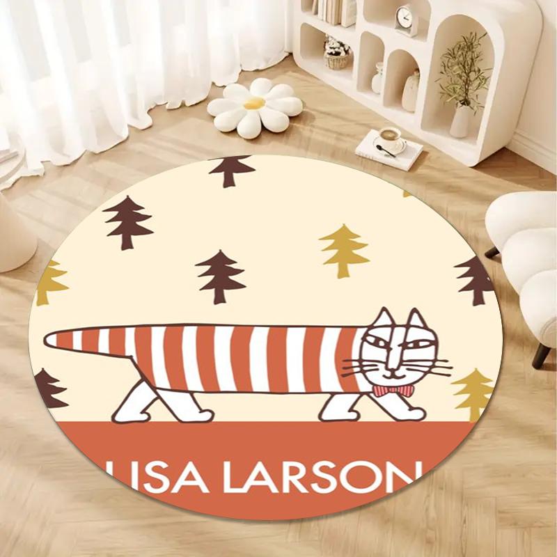 Lisa Larson Cute Round Area Rug,Carpet Rug for Living Room Bedroom Sofa Playroom Decor,Non-slip Floor Mat Q0022