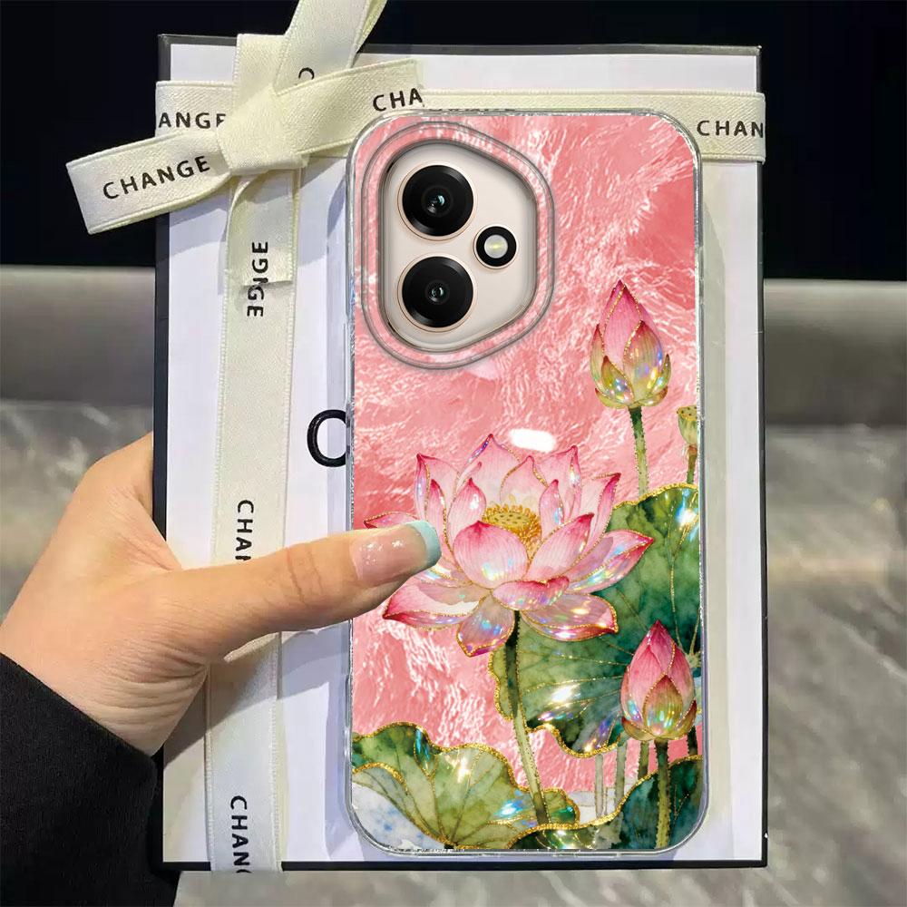 Для Honor 400 Pro Magic7 200 Lite X9a X8c X9b X7d X9c X8a X8b X6c X6b Розовый Цветок Лотоса Блестящий Корейский Женский Чехол для Телефона