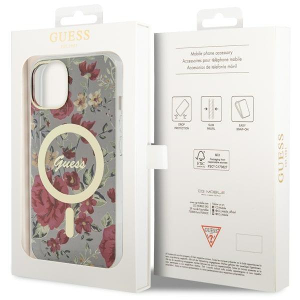 Etui do iPhone 14 Plus Guess Flower MagSafe Zielone