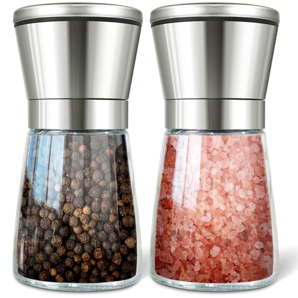 Pepper Manual Rock Set of Stainless Adjustable Ceramic Spice Crystalline Pepper Convenient For Condiment Kitchen Utensils Mill, Salt, 2, Steel,