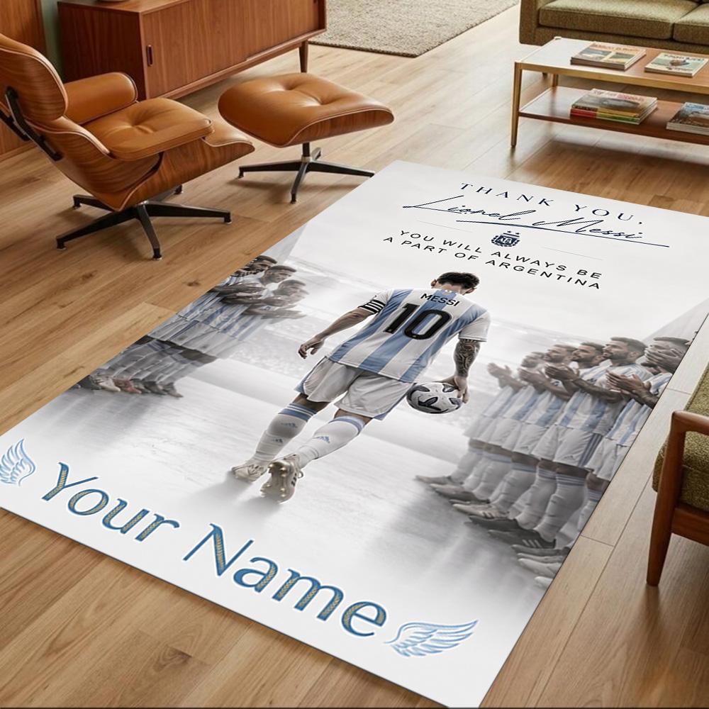Football Messi Customized Name Floor Mat Suitable for Living Rooms Hallway Playrooms Study room Anti-slip Rug Decorate Offices
