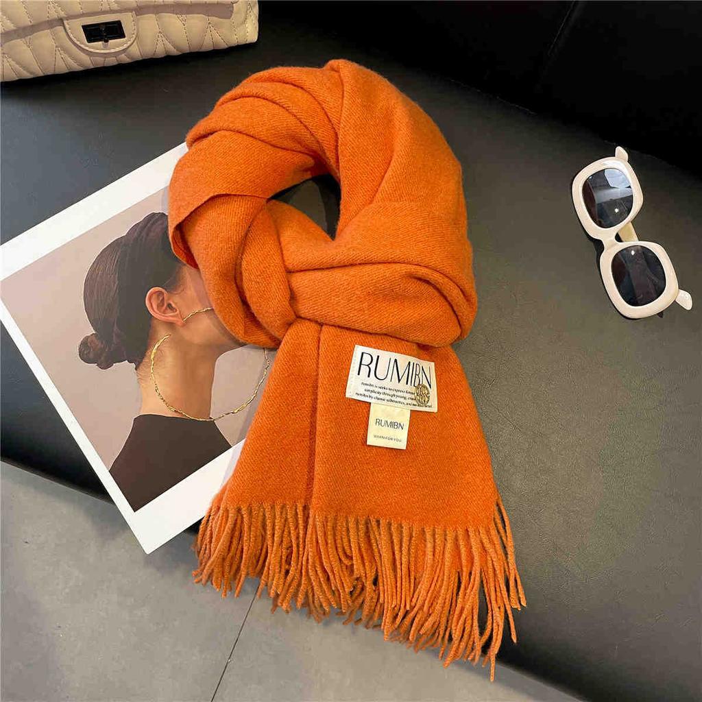 Земляной цвет, базовый однотонный большой шарф с кисточками, темперамент, утолщенная теплая шаль, мягкая клейкая шея