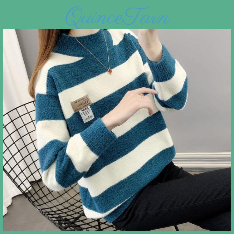 Color Blocked Womens Sweater Striped Autumn And Winter New Korean Version Loose And Thick Knitted Sweater