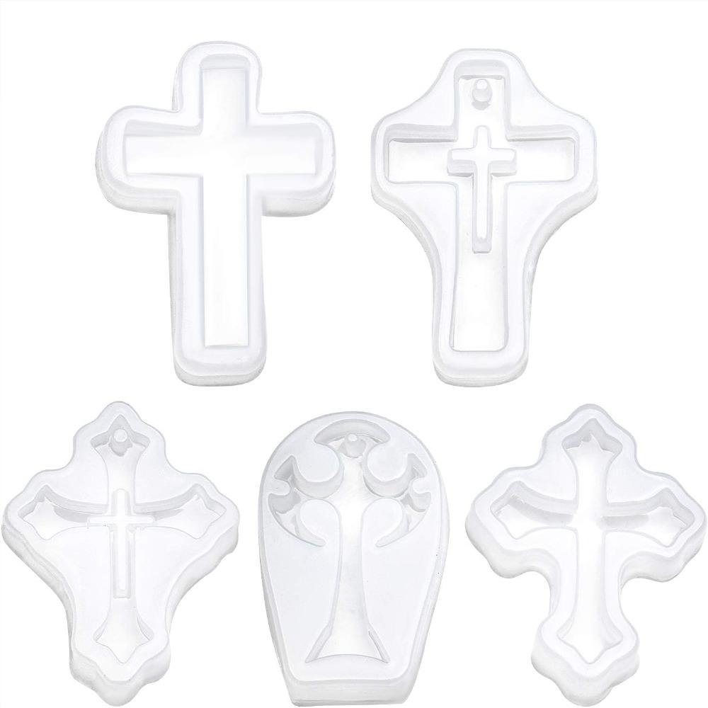 5pcs Silicone Silicone Molds Set White Cross Resin Molds Cross Shape Silicone Mould DIY Decorative
