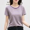 Summer Women's V-Neck T-Shirt Striped Short Sleeve Top