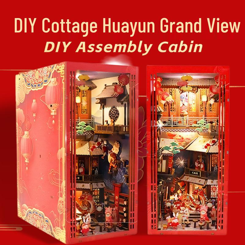 Twilight Cabin Bookends: DIY Wooden 3D Puzzle House Model, Handmade Building Blocks, Assembled Toy Gift.