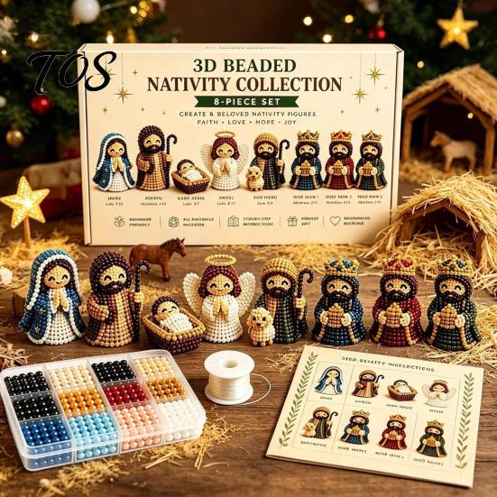 Festive Home Decoration Supplies 3D Nativity Bead Craft Kit for Christmas Decoration, DIY Beaded Family Parent Child Activity Scene Figurine