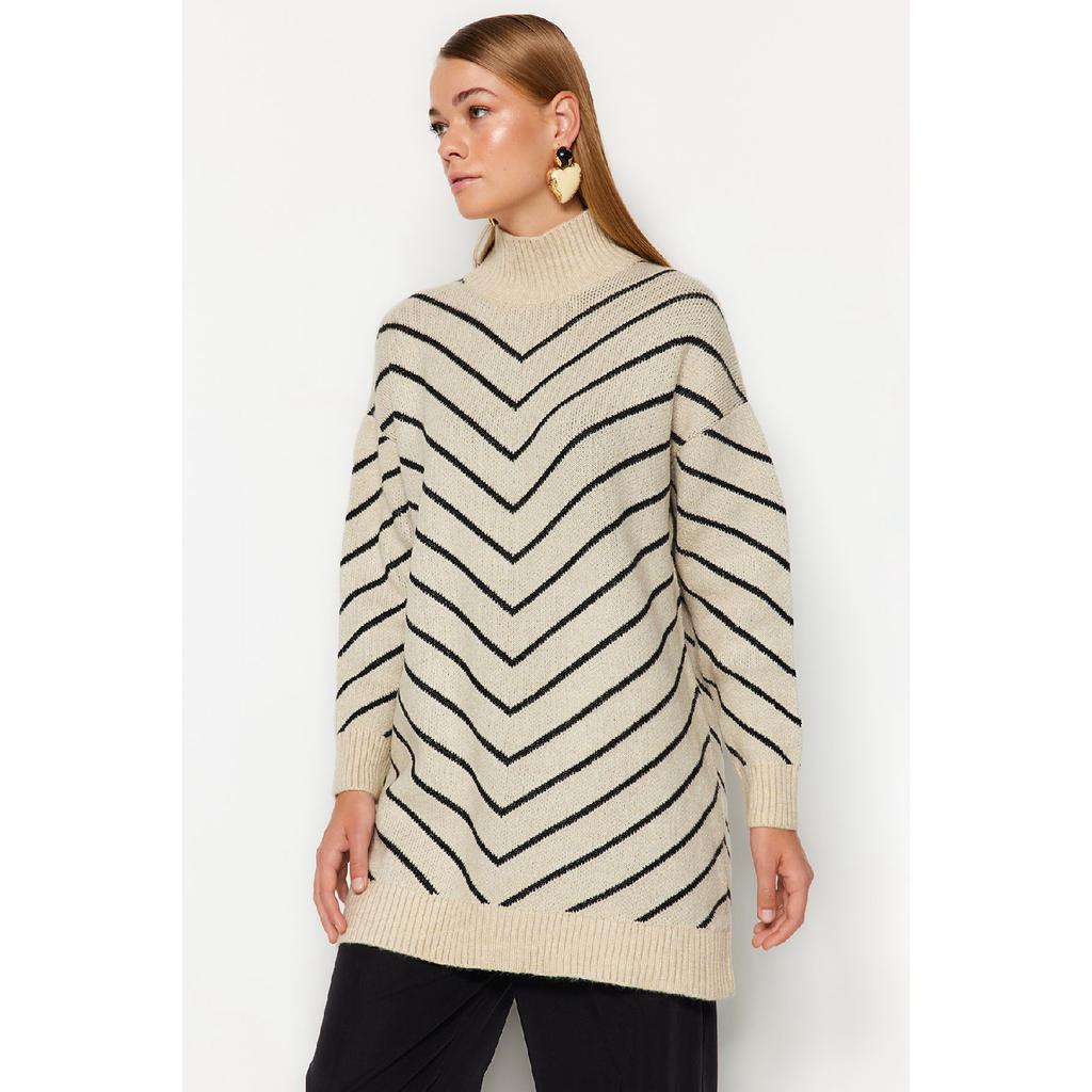 Трикотажный свитер в каменную полоску с высоким воротником Tctaw24ak00101
