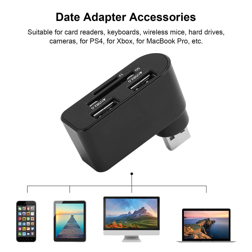 2-портовый USB-хаб, высокоскоростной разветвитель с портами для карт памяти, для кардридера, жесткого диска, камеры