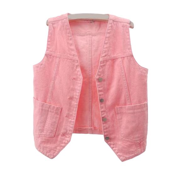 Женский джинсовый жилет с карманами, без рукавов, на пуговицах, свободный однотонный кардиган с V-образным вырезом, жилет в городском стиле для путешествий на свежем воздухе