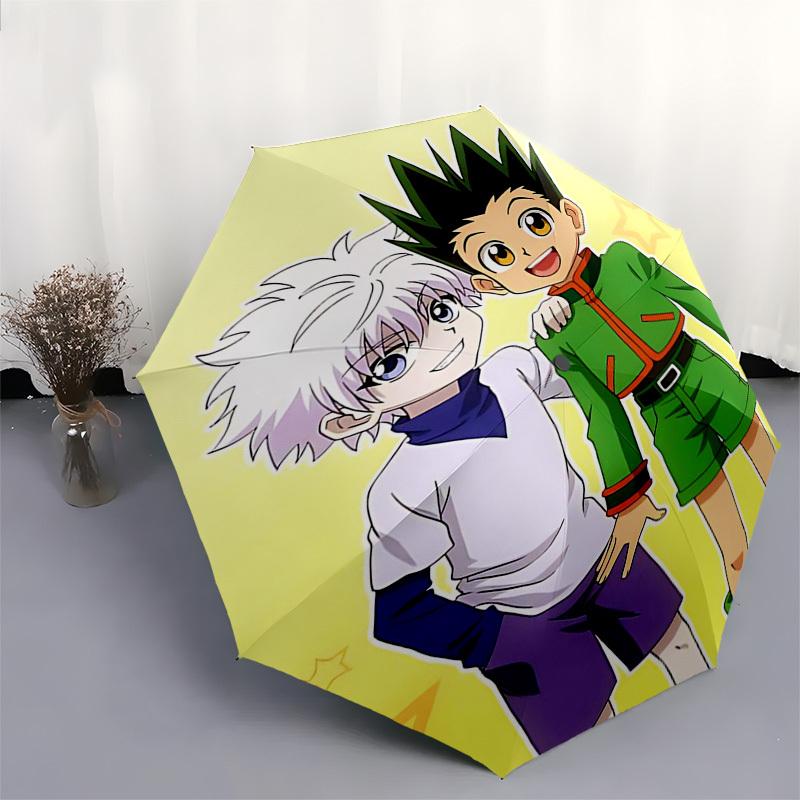 1pc Hunter x Hunter Gon & Killua Anime Characters Automatic Folding Umbrella Portable 3-Fold Design with Iron Frame Outdoor for Fans, Travelers, Daily
